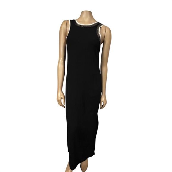 LOFT Dresses & Skirts - LOFT Womens Black Ribbed Knit Sleeveless Maxi Dress Metallic Trim Size M